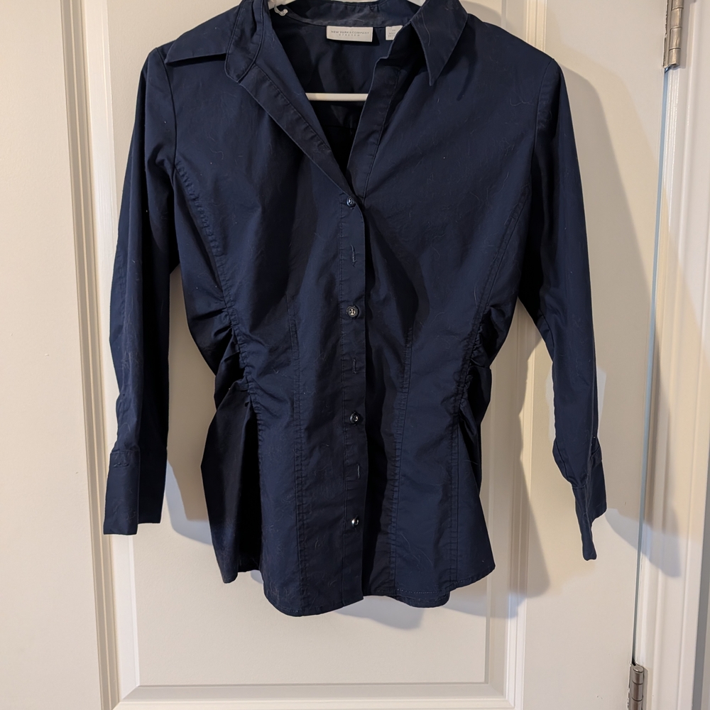 New York & Company Dark Blue Stretch Shirt